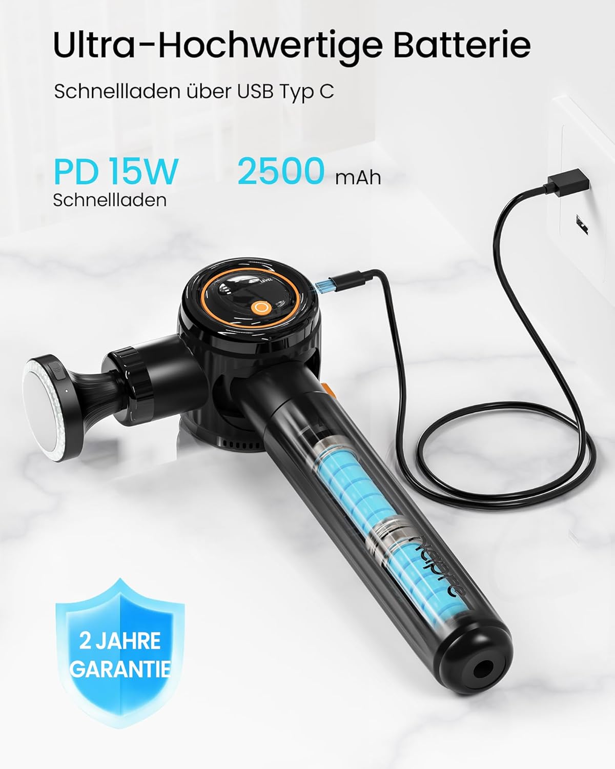 Ultra-hochwertige Batterie mit 2500 mAh und USB-C Schnellladen